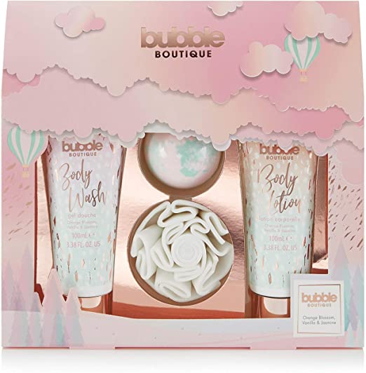 Style & Grace Bubble Boutique Gift of Glow Set 100ml Body Wash + 100ml Body Lotion + 80g Bath Fizzer + Shower Flower