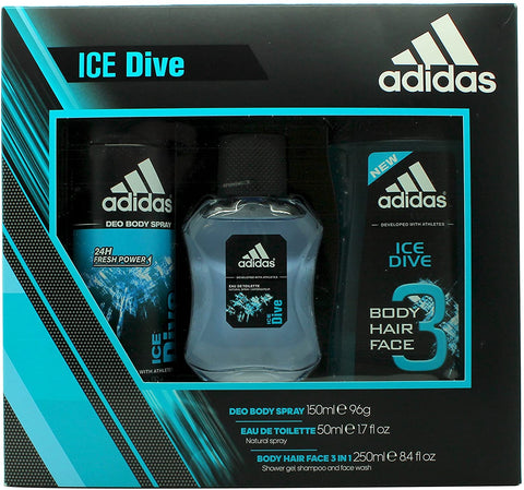 Adidas Ice Dive Gift Set 50ml EDT + 250ml Shower Gel + 150ml Deodorant Body Spray